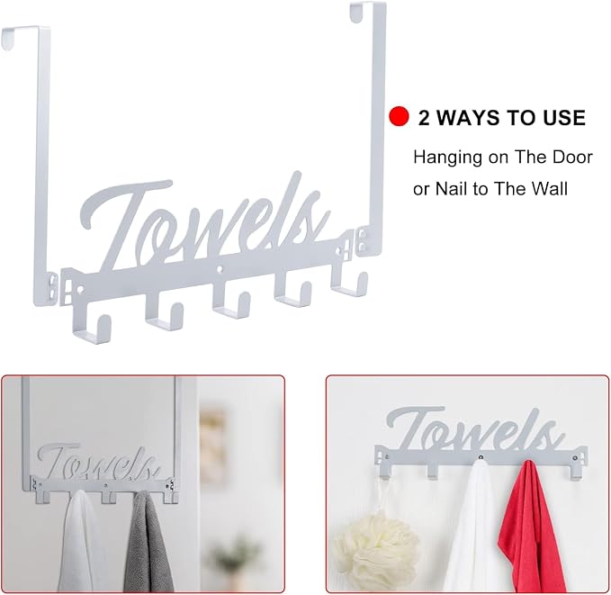 2 Pack Over The Door Hooks, Towel Rack - Image 4