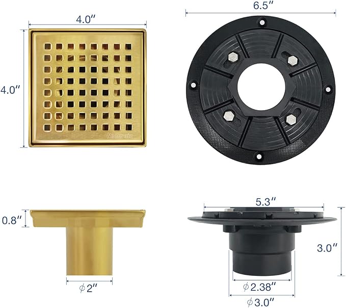 Neodrain 4 in Brushed Gold Square Shower Drain - Image 3