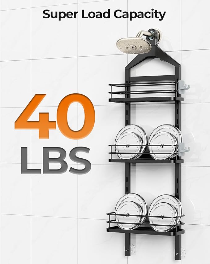 ODesign 3 Tier Height-Adjustable Shower Caddy Hanging Hanger Anti-Swing-Over - Image 7