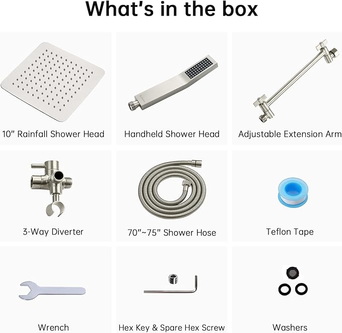 G-Promise All Metal 10" Dual Square Shower Head Combo | Rain Shower Head | - Image 6