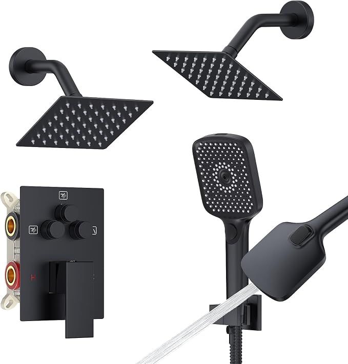 Iriber Shower Faucet Set Matte Black, Push Button Diverter Bathtub Shower System by Iriber