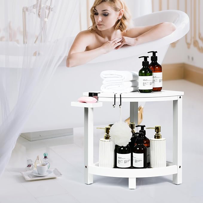 Ollieroo 2-Tier Bamboo Corner Shower Stool - Image 6