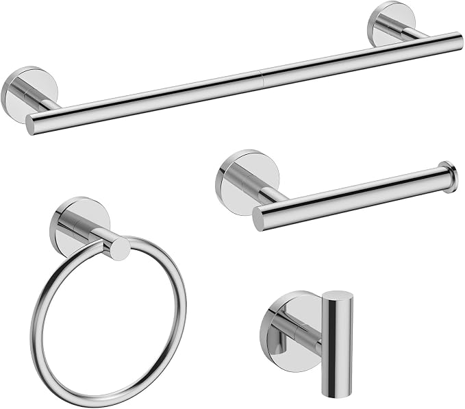 USHOWER Polished Chrome Bathroom Accessories Set, 18-Inch Towel Bar Set Wall by USHOWER