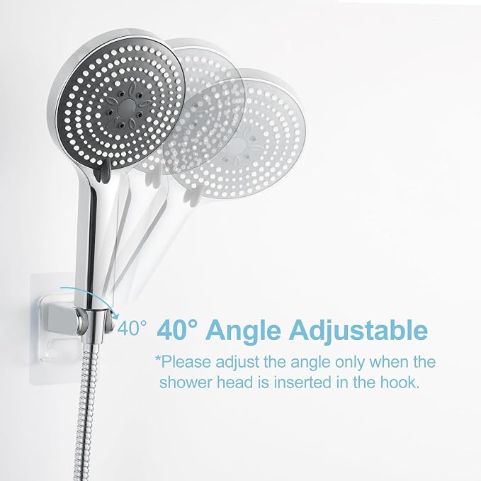 OFFO Shower Head Holder, Strong Adhesive Shower Hooks, 40° Adjustable - Image 4