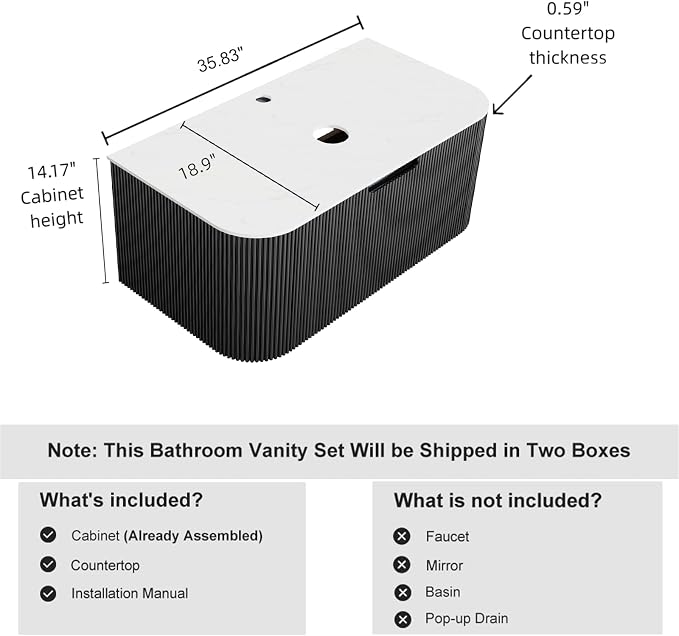 36" Floating Bathroom Vanity Without Sink, Marble Top, Solid Wood Surface and - Image 2