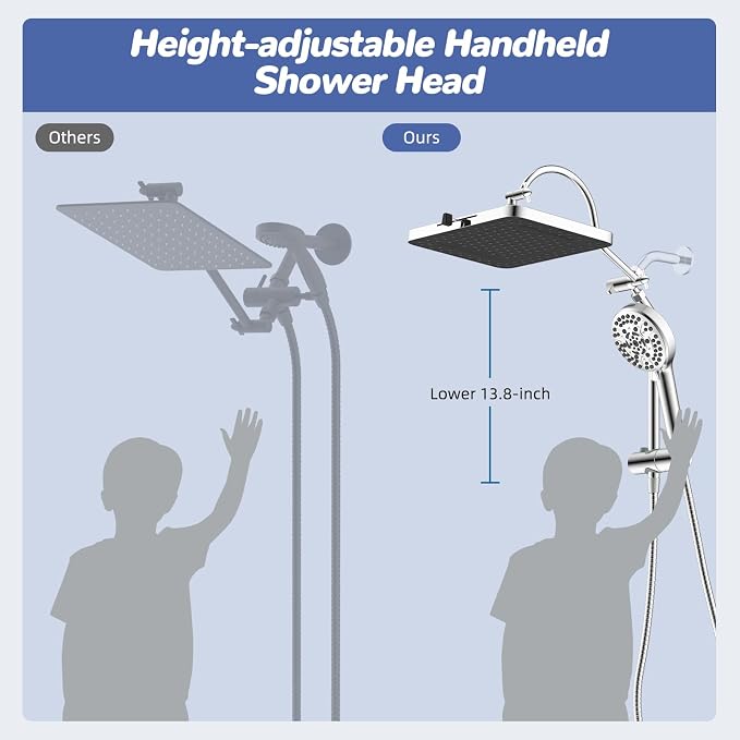 Hibbent Upgraded cUPC Certified 13'' Shower Head Combo, High Pressure 5 Spray - Image 6