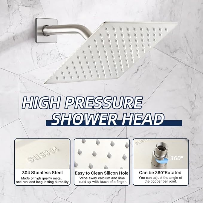 POP SANITARYWARE Shower Tub Faucet Set Brushed Nickel Bathroom 8 Inch Shower - Image 2