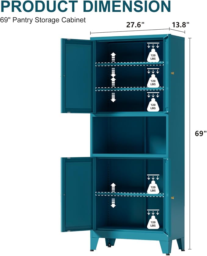 Metal Kitchen Pantry Cabinet, Freestanding Cupboards - Image 3