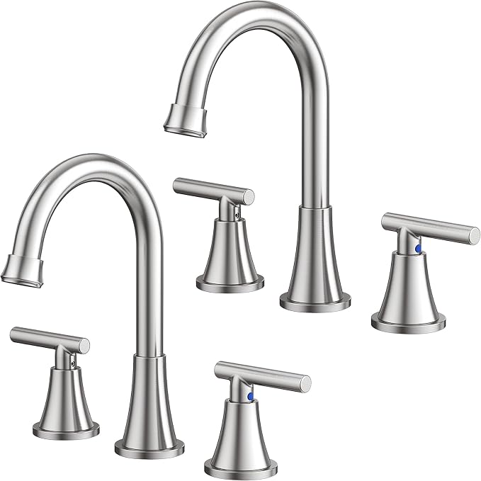 Bathroom Faucets for Sink 3 Hole, Hurran Brushed Nickel Bathroom Sink Faucet by Hurran