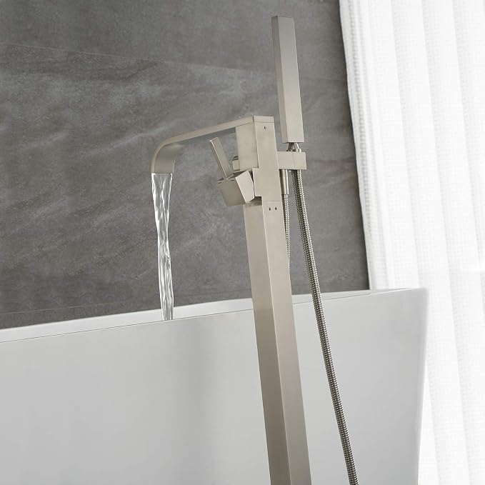 Freestanding Bathtub Faucet Tub Filler Brushed Nickel Floor Mount Faucets Brass - Image 5