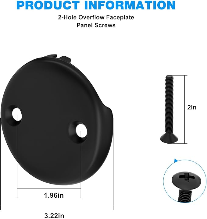 Tub Drain Overflow Cover Black- 3-1/8" Two Hole Bathtub Drain Overflow Cover - Image 5