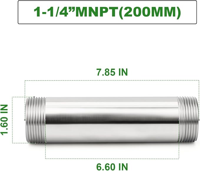 TAISHER 1PCS Stainless Steel Pipe Fittings, 1-1/4" NPT Male x 1-1/4" NPT Male - Image 2