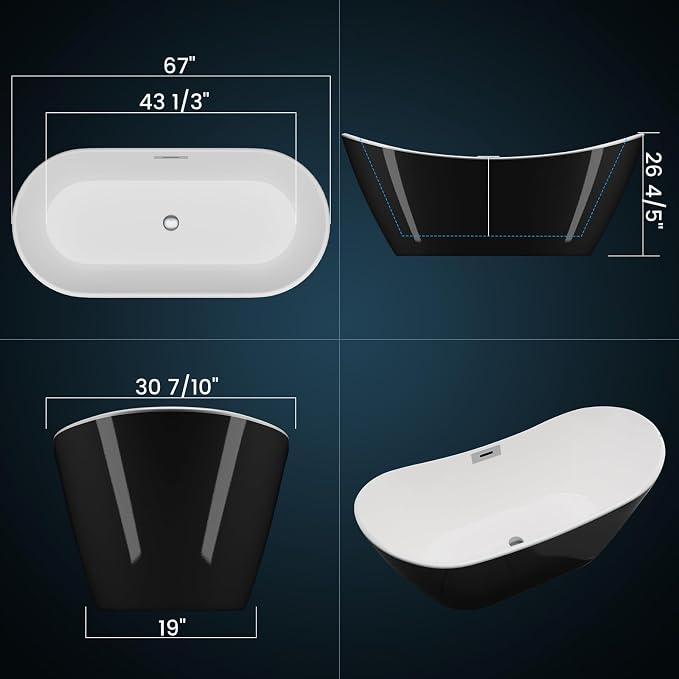 67 Inch Freestanding Bathtubs – Acrylic Free Standing Tub - Image 3