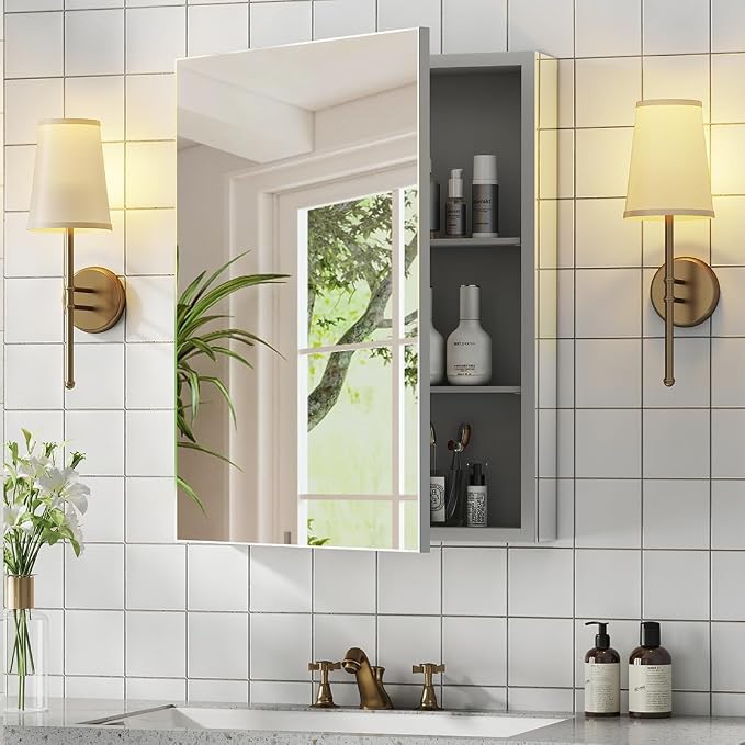 Bathroom Medicine Cabinet with Mirror, 14x18 Recessed or Wall Mirror Medicine by Unknown