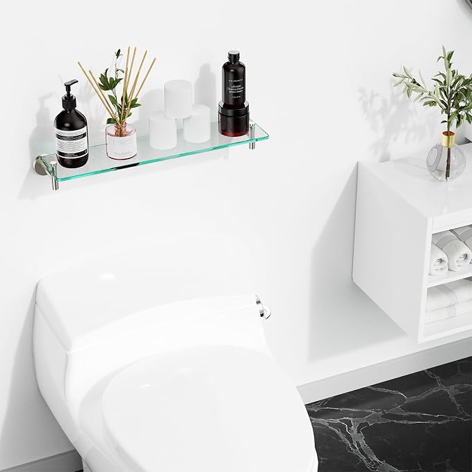 Glass Shelves for Bathroom, 20-Inch Brushed Nickel Floating Bathroom Shelf - Image 5