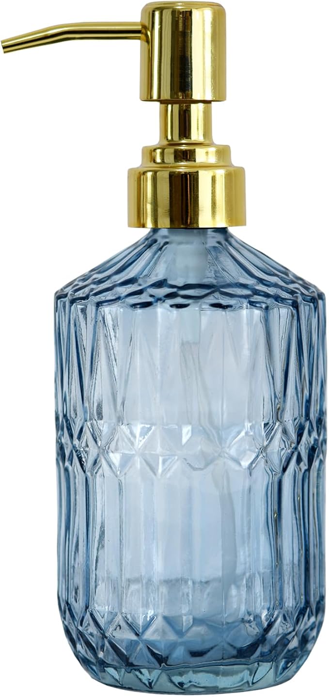18oz Blue Glass Soap Dispenser, Refillable Kitchen, Bathroom Thick Glass Soap by Hzxcuim