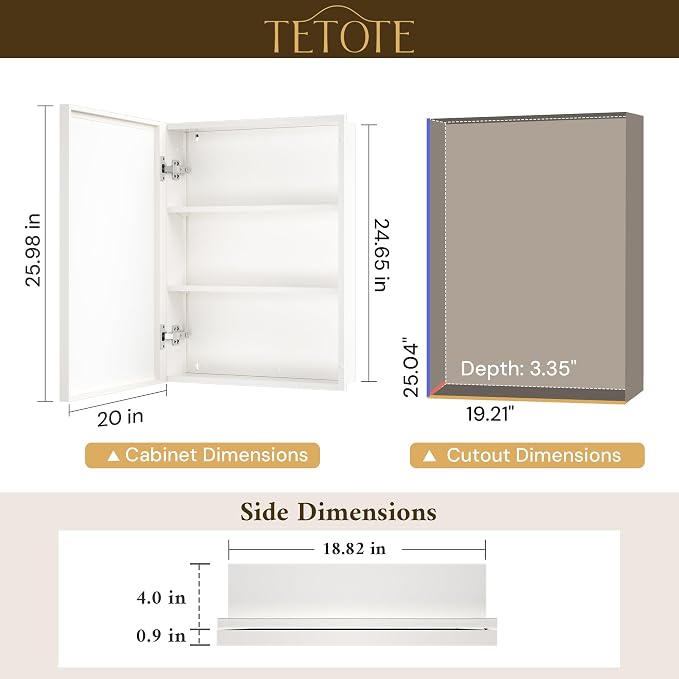 TETOTE 20" x 26" White Medicine Cabinet - Image 2