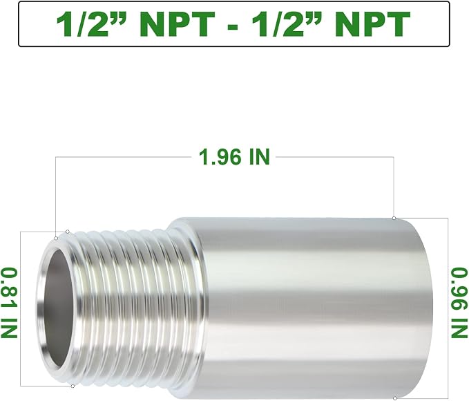 TAISHER 2PCS Stainless Steel Pipe Fittings, 1/2" NPT Male x 1/2" NPT Female - Image 4