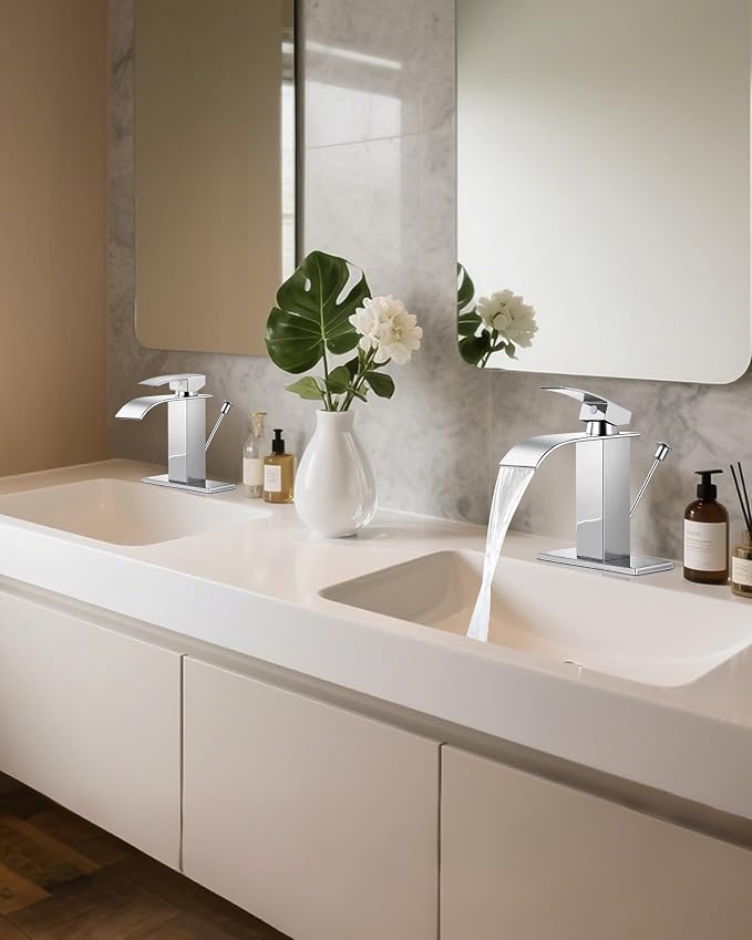 Bathroom Faucets with Lift Rod Drain Chrome Waterfall Bathroom Sink Faucet - Image 7