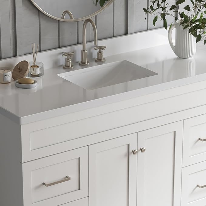 ARIEL 55" White Bathroom Vanity 1.5" Edge Pure White Quartz Countertop & Splash - Image 5