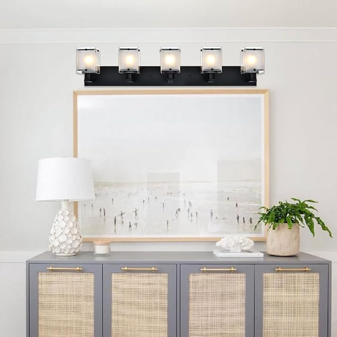 5-Lights Bathroom Light Fixtures, Matte Black Modern Vanity Lights - Image 6