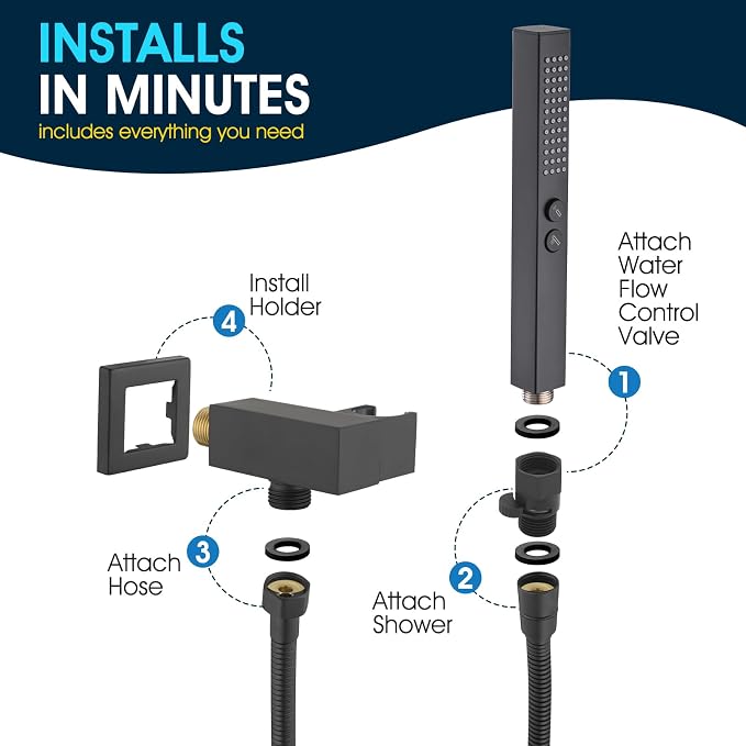 All-Metal High Pressure Square Handheld Shower Head - Image 9