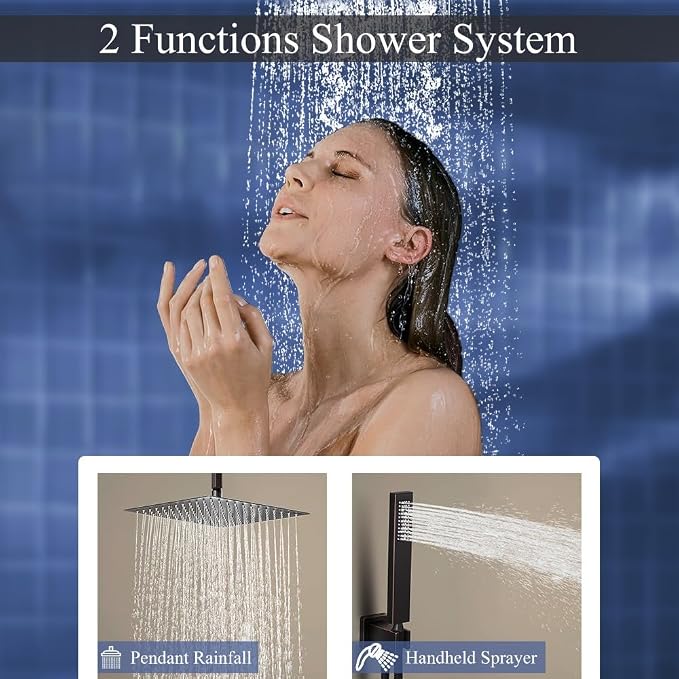 12 Inch Oil Rubbed Bronze Ceiling Mount Shower System Bathroom Luxury Rain - Image 3