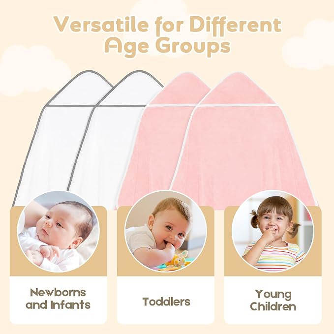 Hooded Towel for Newborn, 4 Pack Soft Coral Fleece Baby Towels, Ultra Absorbent - Image 5