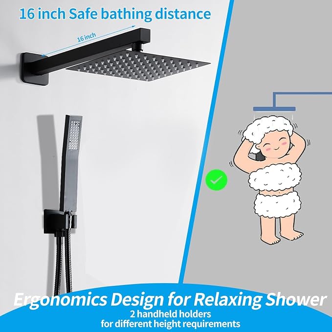 12 Inch Matte Black Shower Faucet Set - Image 4