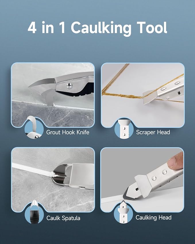 Silicone Caulking Tool Kit, Stainless Steel Caulk Remover Tool, 4 in 1 Grout - Image 5