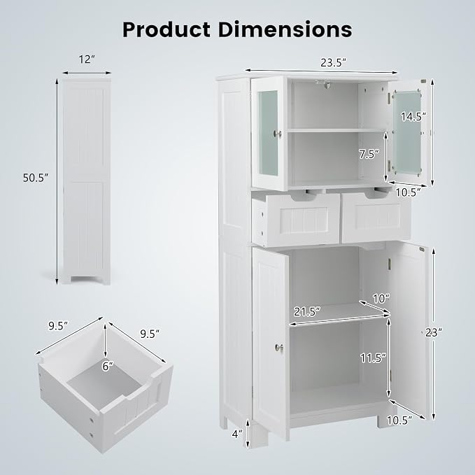 COSTWAY Tall Bathroom Storage Cabinet, Freestanding Storage Organizer - Image 3