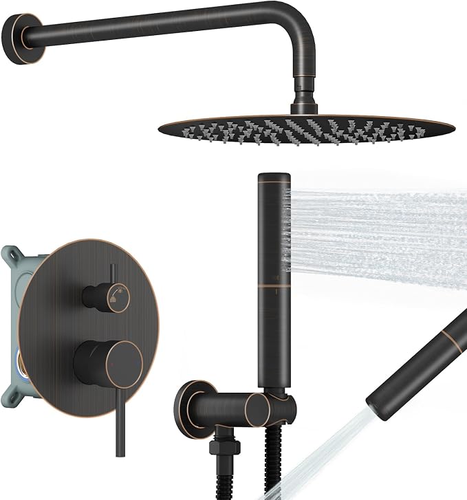 BESy Shower System with 10 Inch Round Rain Shower Head and Handheld Wall Mounted by BESy