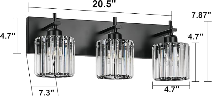 Black Crystal Bathroom Vanity Lights, Modern 3-Lights Bathroom Lighting - Image 3
