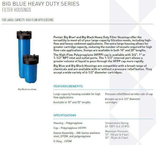 Pentair Pentek 150469 Big Blue Filter Housing, 3/4" NPT #10 Whole House Heavy - Image 2