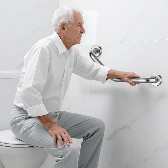 16 Inch Angled Shower Grab Bar, Munzong 2 Pack Anti Slip Satin Brushed Nickel - Image 3
