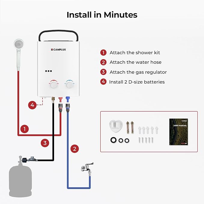 CAMPLUX Tankless Water Heater Outdoor, 1.32 GPM Portable Propane Camping Water - Image 7