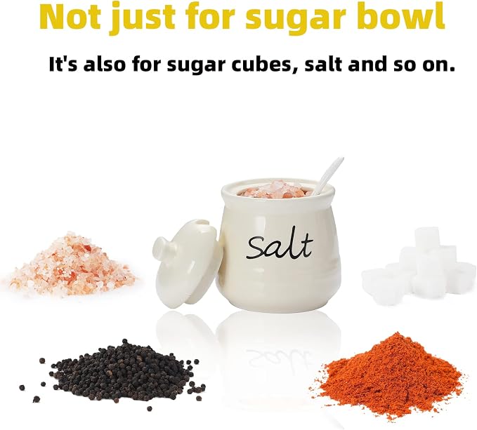ONTUBE Ceramic Salt Bowl with Lid and Spoon 12oz - Image 3