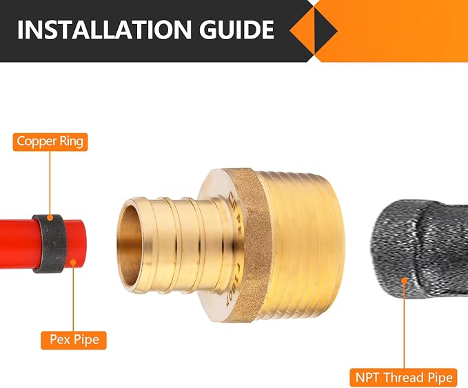 10-Pack HeSun PEX Fittings, Brass Crimp Male Adapter Fitting, ASTM F1807 - Image 4