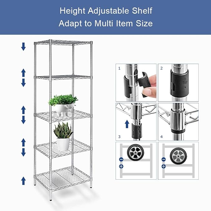 5 Tier Wire Shelving Unit, Height Adjustable Wire Shelves - Image 7