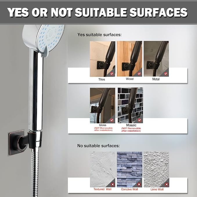 Shower Head Holder Adjustable Handheld Shower Head Bracket Adhesive Shower Wall - Image 5