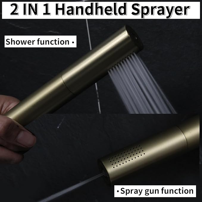 AYIVG Brushed Gold Finish Round Brass 2 In 1 Function High Pressure Handheld - Image 2