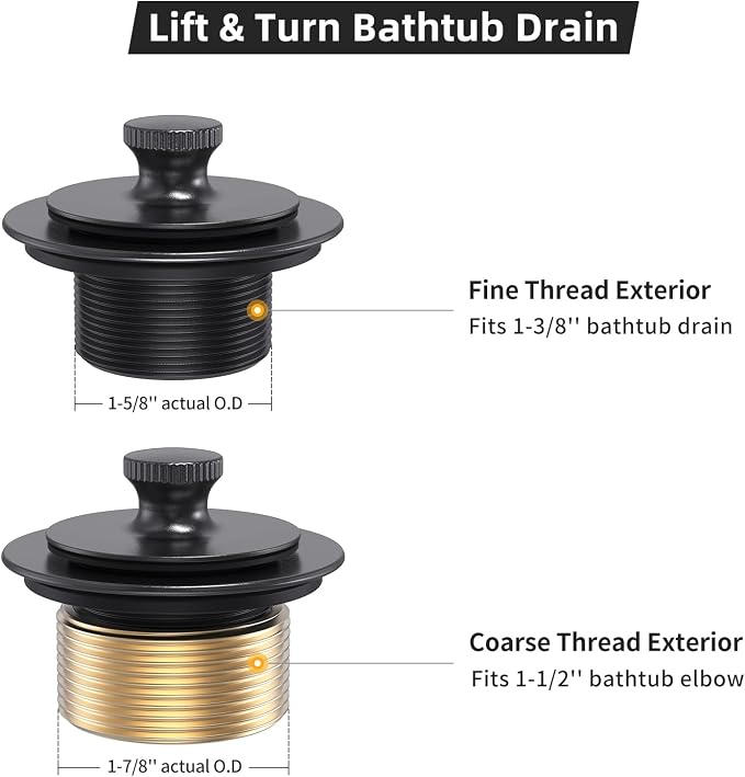 Matte Black Tub Drain and Overflow Kit, Replacement Bath Tub Drain Trim Set - Image 6