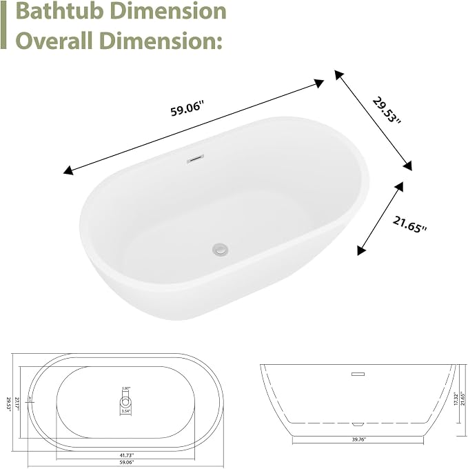 59" Acrylic Freestanding Bathtub - Image 7