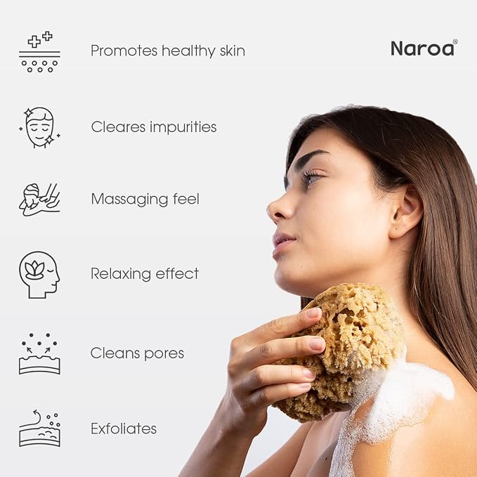 Naroa Massage Natural Shower Sponge | Unbleached Body Scrubber Puff | Bath Sea - Image 2