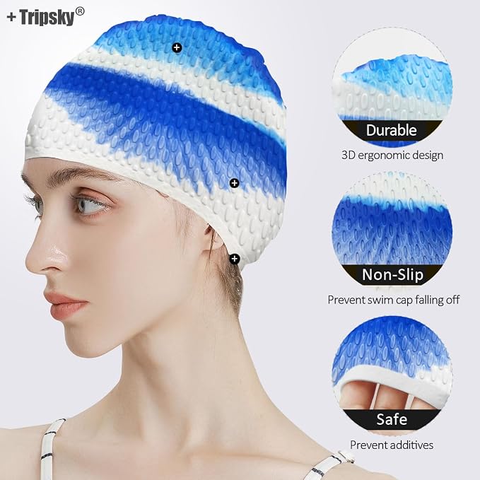 Tripsky Silicone Swim Cap, Comfortable Bathing Cap Ideal - Image 2