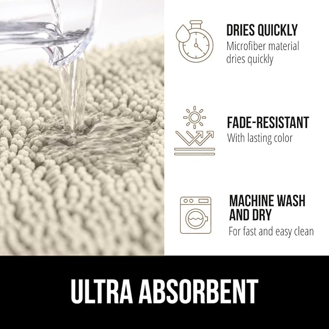 GORILLA GRIP Bath Rug Mat 30x20, Thick Absorbent Chenille, Quick Dry Microfiber - Image 4