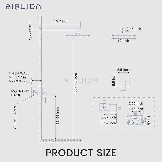 Airuida Shower Faucet Set Bathroom Rain Shower System SUS304 Stainless Steel - Image 6