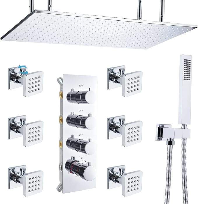 Bathroom Shower System, 16X32 inches Ceiling Mount Thermostatic Large Rain by Backnets
