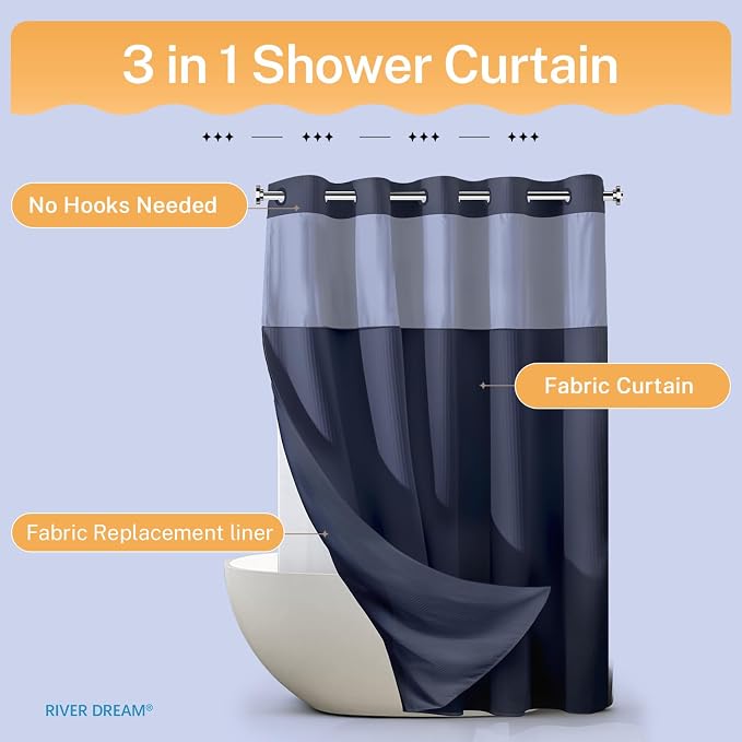 River Dream Heavyweight No Hooks Required Dotted Waffle Weave Shower Curtain - Image 9
