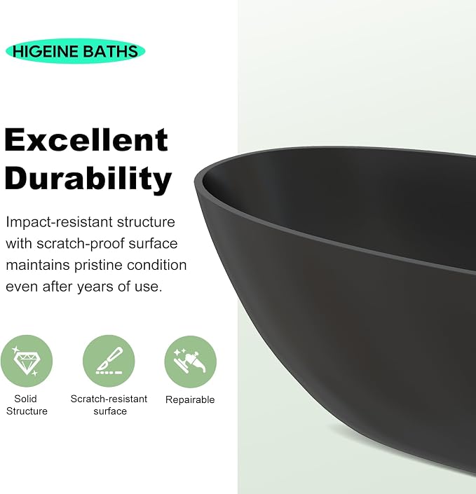 69" Premium Solid Surface Freestanding Bathtub, Upgraded Stone Resin Tub - Image 8